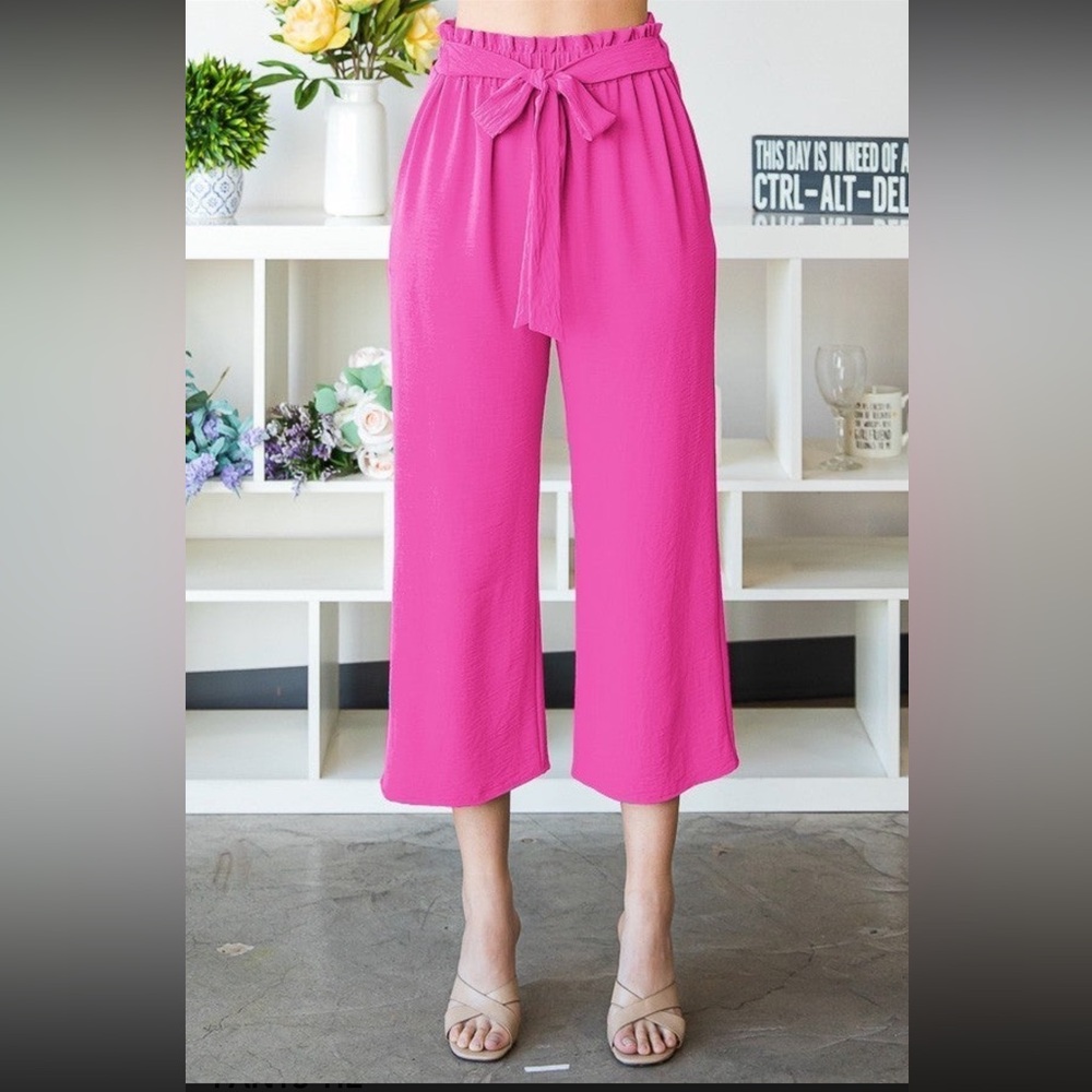 Heimish Hot Pink Paper Bag Waistband Solid Woven Pants,Brand New W Tags, Size M